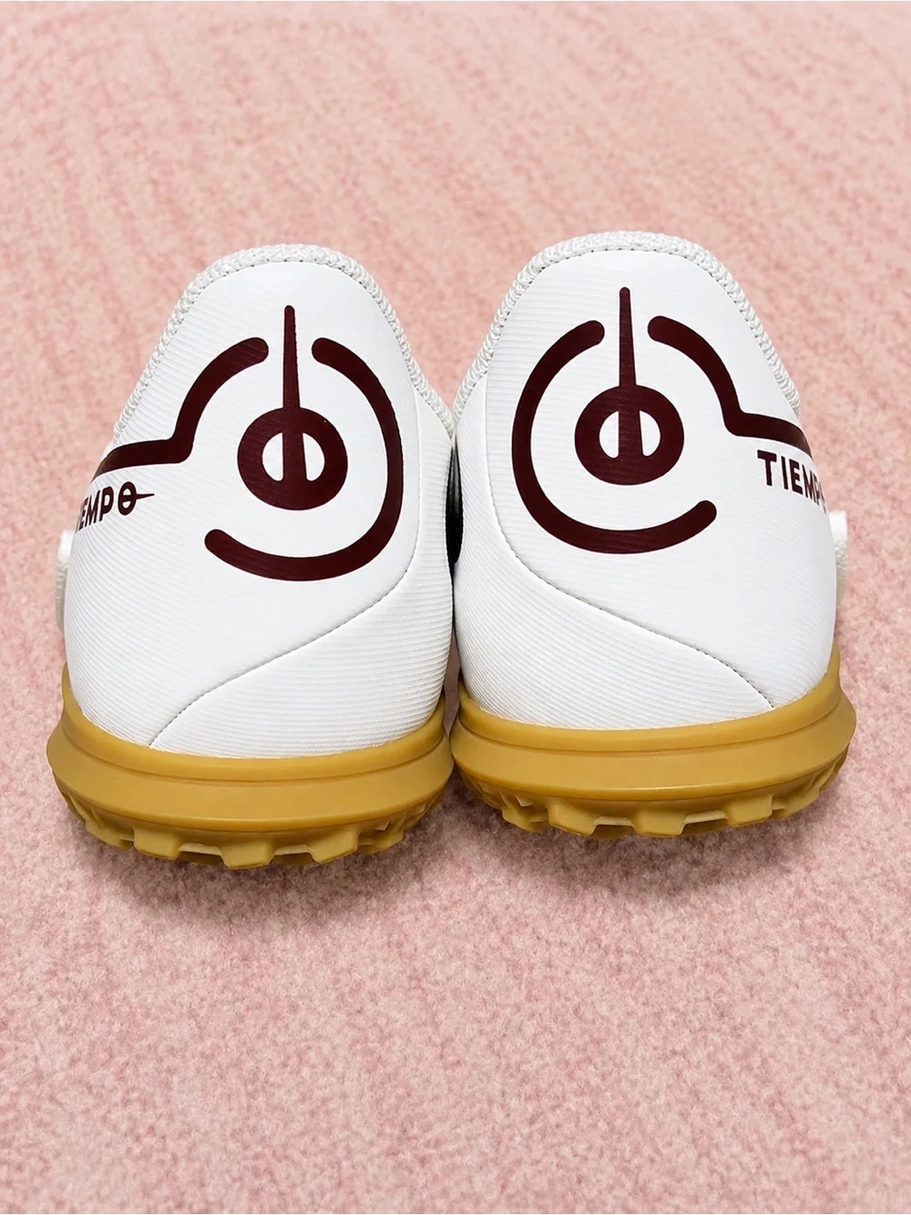 Nike Tiempo Soccer Turf Shoes for Kids. White with Maroon logo